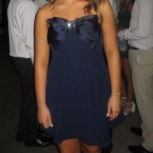 B. Darlin Navy Strapless Party Dress with Bow Detail- Junior’s
